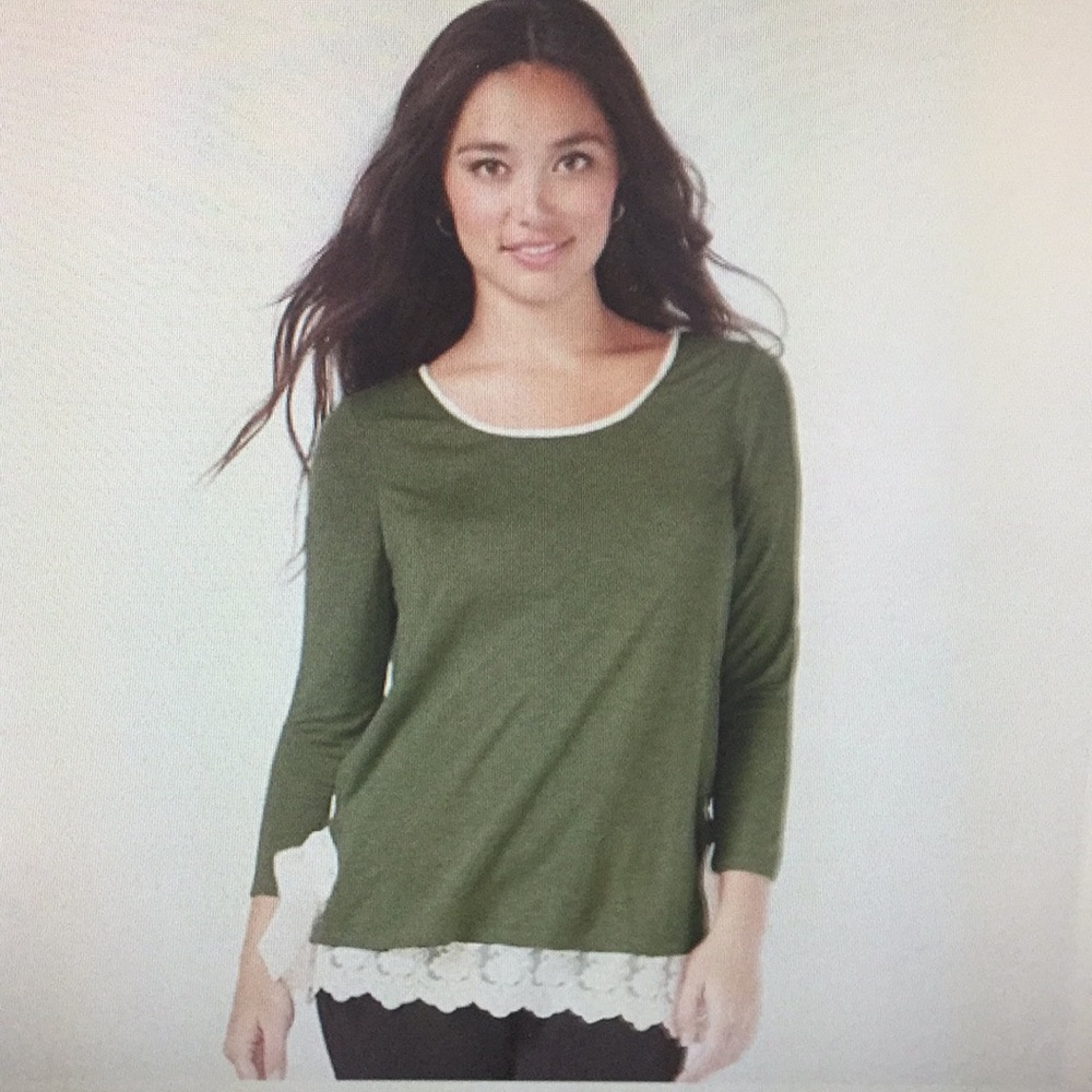 Lauren Conrad Green and Lace Mock Layered Tunic L